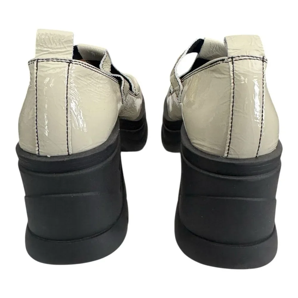 Free People Cream Patent Leather Platform Mary Jane Loafers